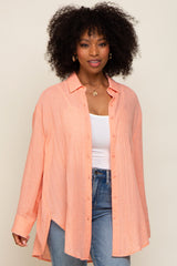 Peach Lightweight Sheer Button Down Maternity Blouse