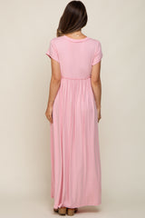 Light Pink Short Sleeve Pocketed Maternity Maxi Dress