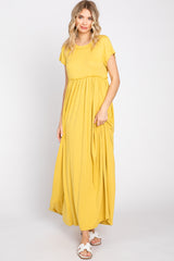 Yellow Short Sleeve Pocketed Maternity Maxi Dress