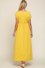 Yellow Short Sleeve Pocketed Maternity Maxi Dress