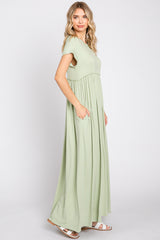 Light Olive Short Sleeve Pocketed Maxi Dress