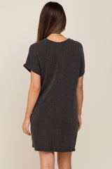 Charcoal Ribbed Front Pocket Dolman Short Sleeve Maternity Dress