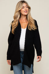 Black Cable Knit Accent Maternity Cardigan