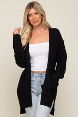 Black Cable Knit Accent Maternity Cardigan