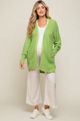 Lime Green Cable Knit Accent Maternity Cardigan