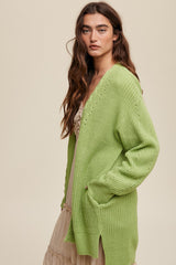 Lime Green Cable Knit Accent Cardigan