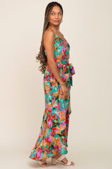 Green Floral Hi-Lo Wrap Maxi Dress