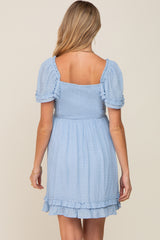 Light Blue Pleated Ruffle Maternity Dress