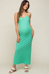 Mint Ribbed Sleeveless Maternity Maxi Dress