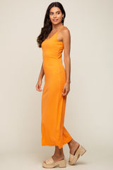 Orange Ribbed Sleeveless Maxi Dress