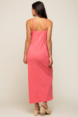 Coral Ribbed Sleeveless Maxi Dress