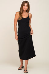 Black Ribbed Sleeveless Maxi Dress