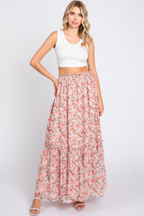 Pink Smocked Waist Tiered Maternity Maxi Skirt