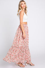 Pink Smocked Waist Tiered Maxi Skirt