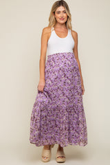 Lavender Smocked Waist Tiered Maternity Maxi Skirt