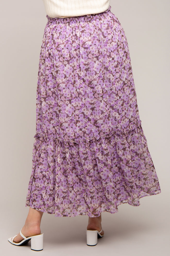 Lavender Smocked Waist Tiered Maternity Plus Maxi Skirt