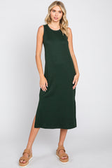 Forest Green Basic Ribbed Side Slit Maternity Midi Dress