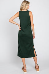 Forest Green Basic Ribbed Side Slit Midi Dress