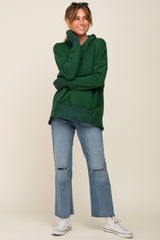 Forest Green Button Front Ribbed Trim Hooded Sweatshirt