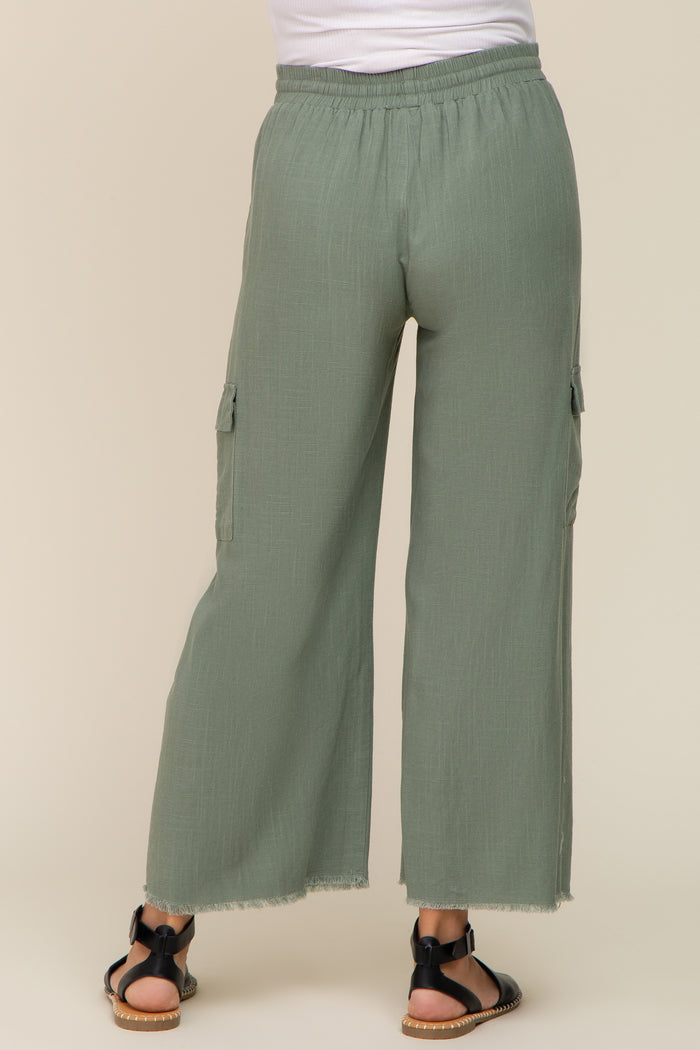 Light Olive Raw Hem Maternity Cargo Pants