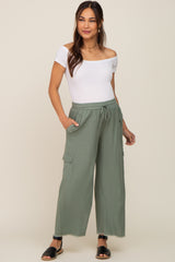 Light Olive Raw Hem Maternity Cargo Pants