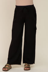 Black Raw Hem Maternity Cargo Pants