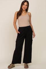 Black Raw Hem Maternity Cargo Pants