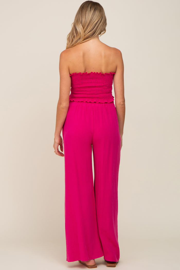 Fuchsia Front Tie Crop Top and Pant Maternity Set