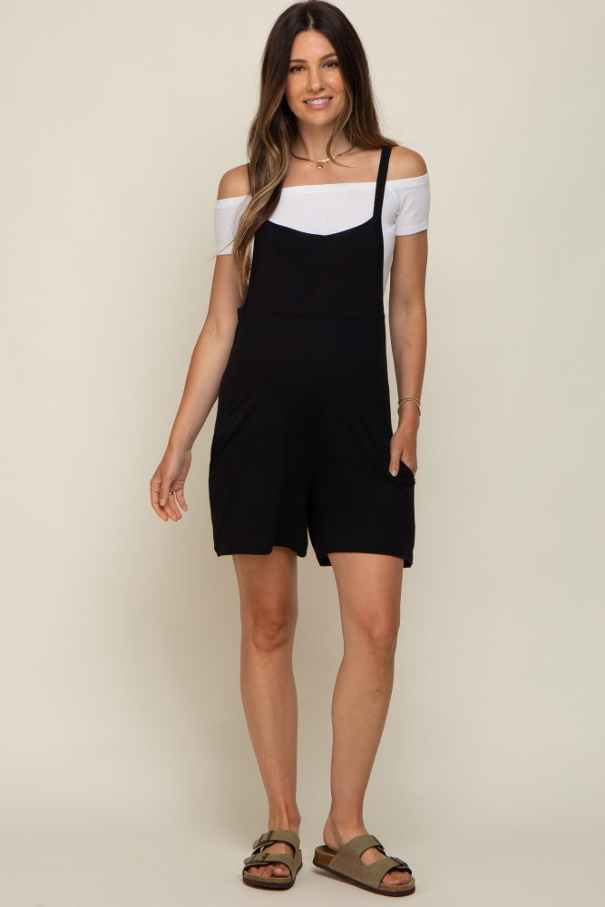 Black Front Pocket Overall Knit Maternity Romper