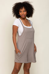 Taupe Front Pocket Overall Knit Maternity Romper