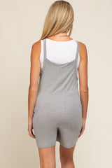 Heather Grey Front Pocket Overall Knit Maternity Romper