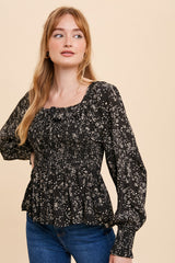 Black Smocked Ruffled Top