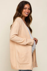 Beige Front Pocket Maternity Cardigan