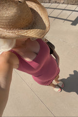 Mauve Ribbed Sleeveless Lettuce Hem Maternity Dress