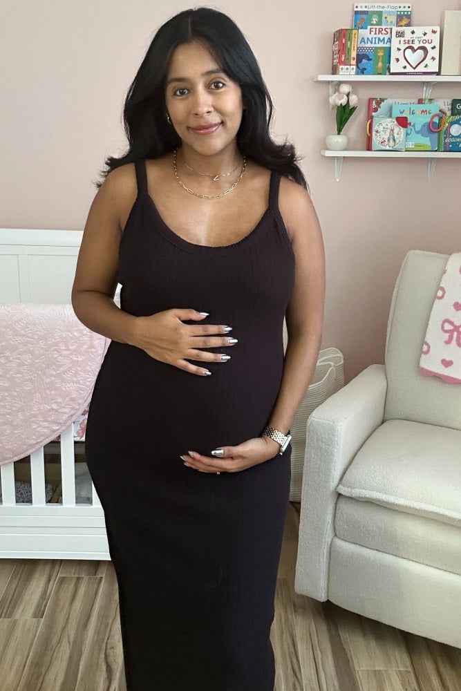 Black Sleeveless Ribbed Maternity Maxi Dress