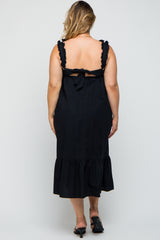 Black Ruffle Strap Back Tie Maternity Plus Midi Dress