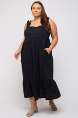 Black Ruffle Strap Back Tie Plus Midi Dress