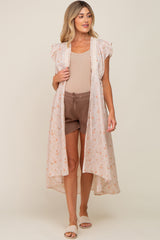Peach Floral Front Tie Maternity Midi Cover Up