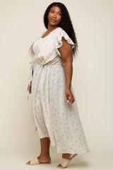 Light Mint Floral Crochet Front Tie Plus Coverup