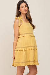 Yellow Sleeveless Tiered Maternity Dress