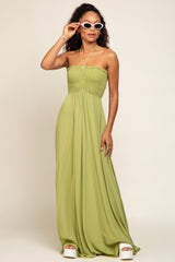 Lime Smocked Halter Maternity Maxi Dress