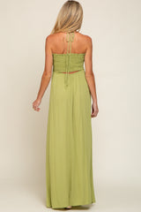 Lime Smocked Halter Maternity Maxi Dress