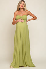 Lime Smocked Halter Maternity Maxi Dress