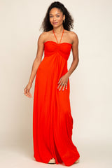 Orange Smocked Halter Maxi Dress