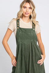 Olive Corduroy Front Pleated Wide Leg Overalls