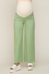 Mint Green Wide Leg Raw Hem Maternity Jeans