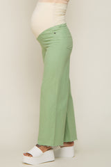 Mint Green Wide Leg Raw Hem Maternity Jeans