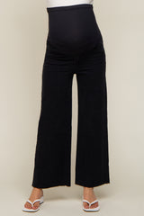 Black Wide Leg Raw Hem Maternity Jeans