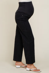 Black Wide Leg Raw Hem Maternity Jeans