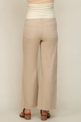 Beige Wide Leg Raw Hem Maternity Jeans